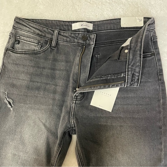 KanCan Jeans Womens 31 Black High Rise Ankle Skinny Distressed Raw Hem Dark Wash - Picture 5 of 12